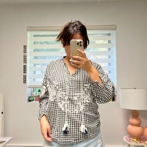 Zara navy gingham blouse